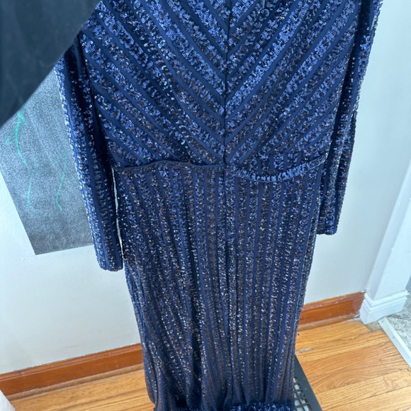 Dark blue sequence evening dress - Picture 3 of 4